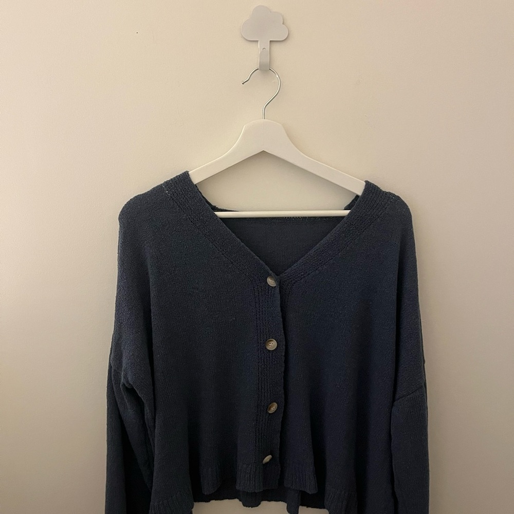Elegant Navy V-Neck Button Cardigan